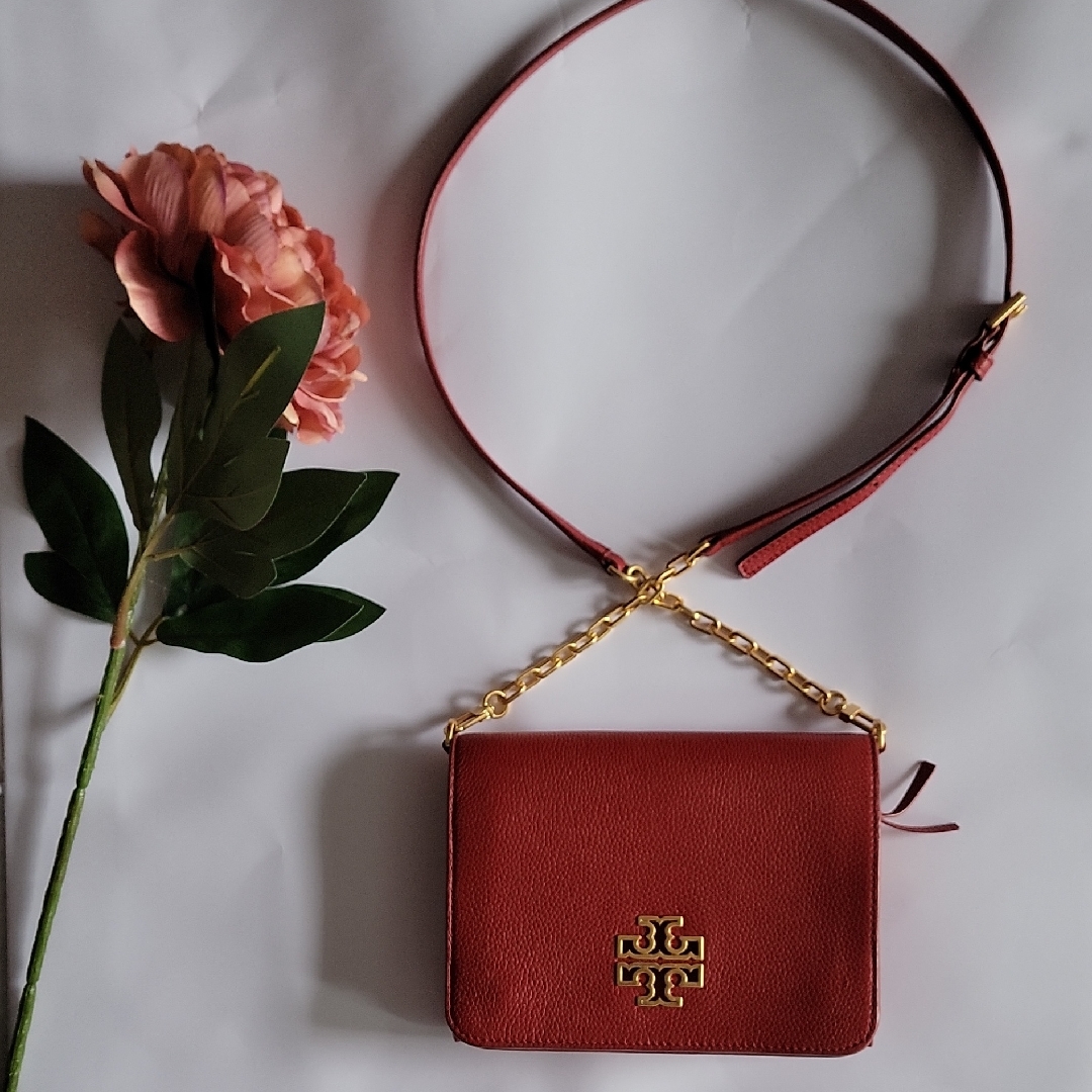 Tory Burch Red Crossbody Bag With Gold Accents